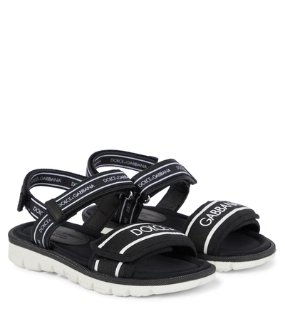 Dolce & Gabbana Kids' Chunky Logo-print Sandals In Black