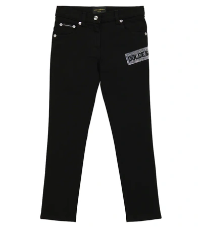 Dolce & Gabbana Kids' Embellished Logo Jeans In Black
