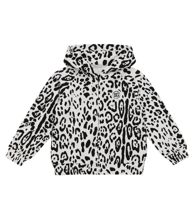 Dolce & Gabbana Kids' Leopard-print Cotton-blend Hoodie In Grey