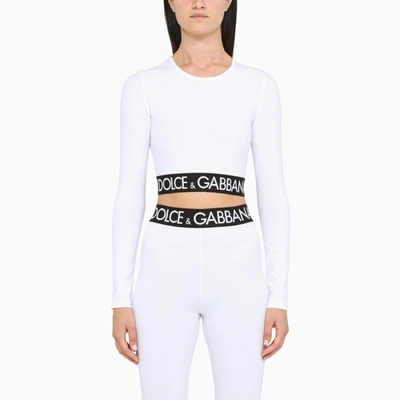 Dolce & Gabbana White Logo-print Crop Top