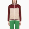 GUCCI BEIGE AND BORDEAUX JACKET IN JERSEY WITH GG LOGO PRINT,655196XJDFP-J-GUC-9115