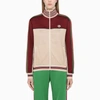 Gucci Beige And Bordeaux Jacket In Jersey With Gg Logo Print In ["beige", "burgundy", "multicolor"]