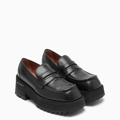 Marni Leather Platform Loafers In Nero