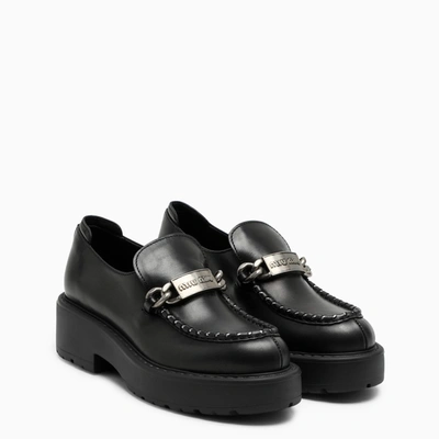 Miu Miu Logo Plaque Block-heel Loafers In Black