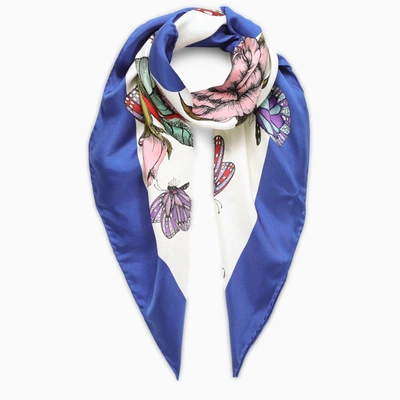 Valentino Blue/multicolour Floral-print Silk Scarf In Multicolor