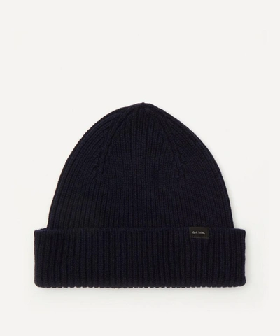 Paul Smith Navy Ribbed Cashmere-blend Beanie In Blue