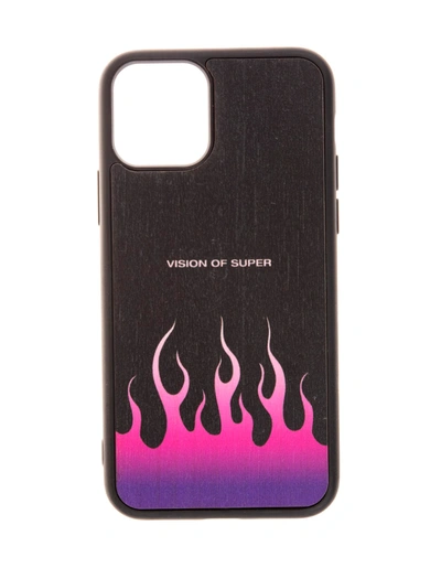 Vision Of Super Black Iphone 11 Pro Case With Gradient Purple Flames