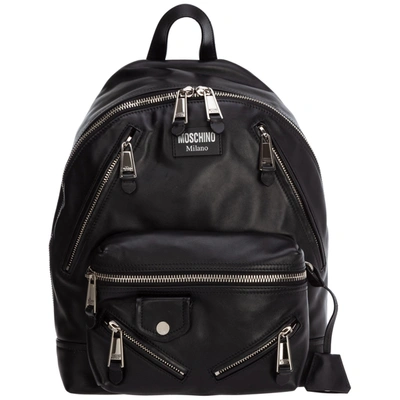 Moschino Men's Leather Rucksack Backpack Travel In Black