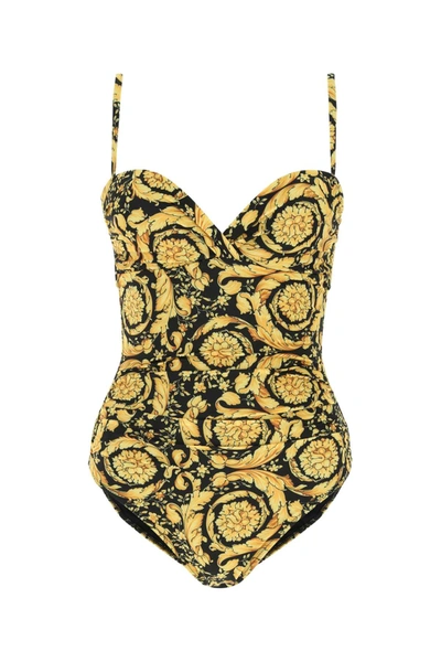 Versace Barocco-print Sweetheart-neck Swimsuit In Nero & Stampa Oro