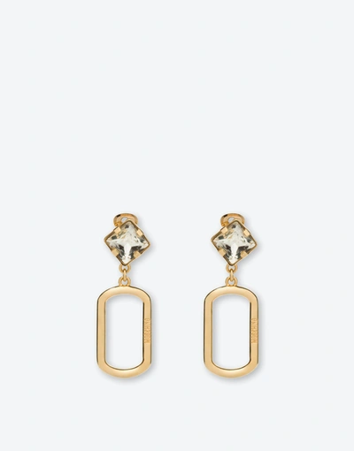 Moschino Clip Earrings With Crystal And Pendant In Gold