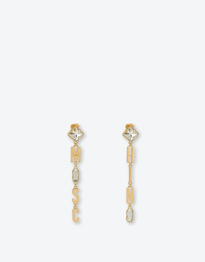 Moschino Lettering Logo Drop Earrings In Gold