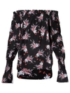 ADAM LIPPES FLORAL PRINT OFF THE SHOULDER TOP POPPY AND BLACK
