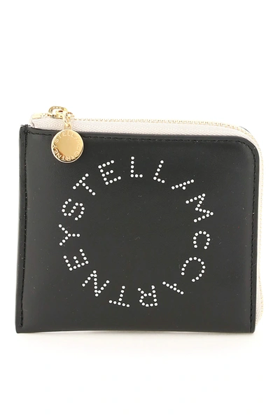 Stella Mccartney Two-tone Cardholder With Logo In Black,beige