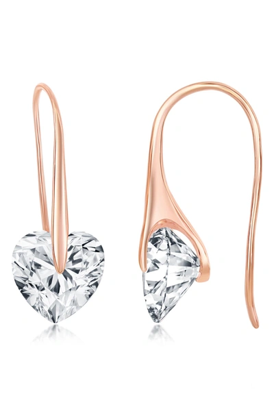 Simona 14k Rose Gold Plated Sterling Silver Cz Heart Drop Earrings