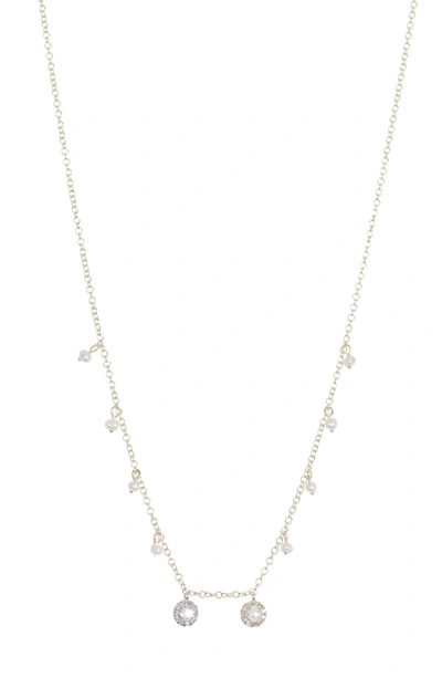 Meira T 14k Yellow Gold Pave Diamond Disc & 2mm Pearl Fringe Necklace