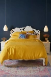 Anthropologie Stitched Linen Duvet Cover By  In Yellow Size Q Top/bed