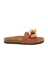 Jw Anderson Chain-embellished Leather Slides In Brown,black