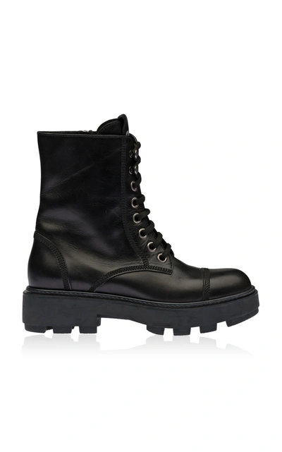 Miu Miu Women's Cap Toe Combat Boots In Nero Leather