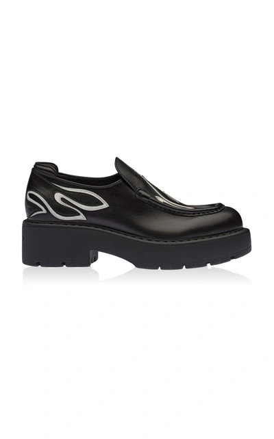 Miu Miu Flame Leather Platform Loafers In Black