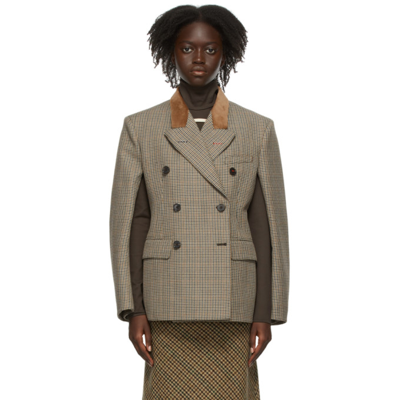 Maison Margiela Micro Houndstooth Pattern Blazer Jacket In Brown