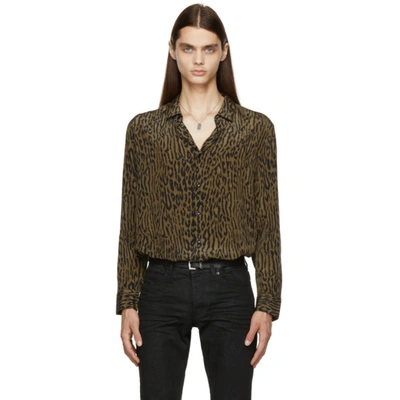 Saint Laurent Leopard-print Silk Crepe De Chine Overshirt In Brown