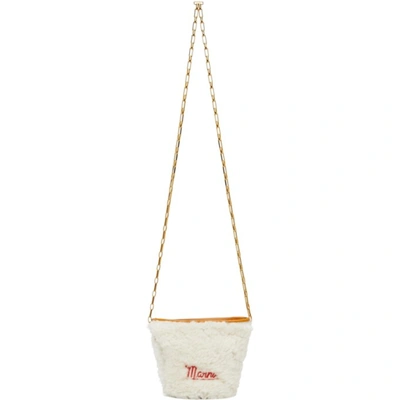 【MARNI】NANO CHAIN BUCKET BAG Marni Off-white & Orange Nano Shearling Chain Bucket Bag