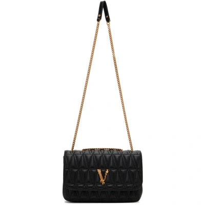 Versace Black Quilted Virtus Shoulder Bag In Dnmov Black Multicol