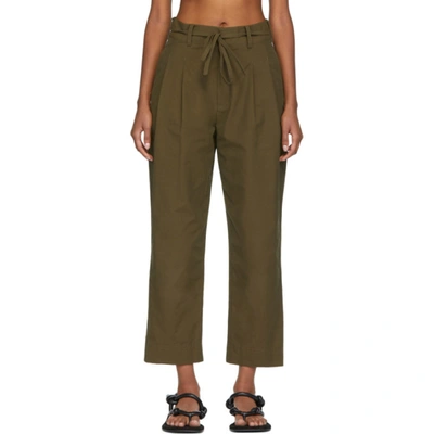 Co Khaki Crop Pleated Trousers In Olive