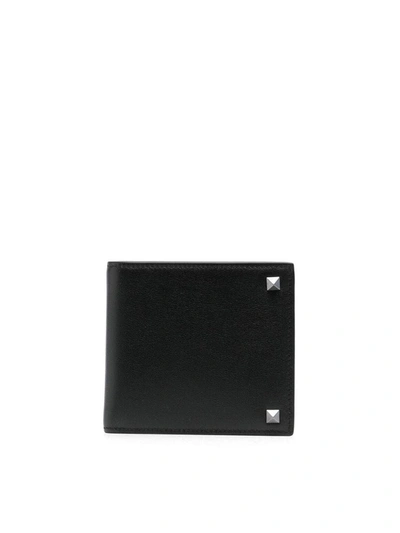 Valentino Garavani Rockstud Logo Detailed Wallet In Black