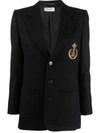 Saint Laurent Logo-embroidered Single-breasted Blazer In Nero
