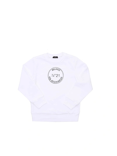 N°21 Kids' Circular Logo Cotton Sweatshirt In White