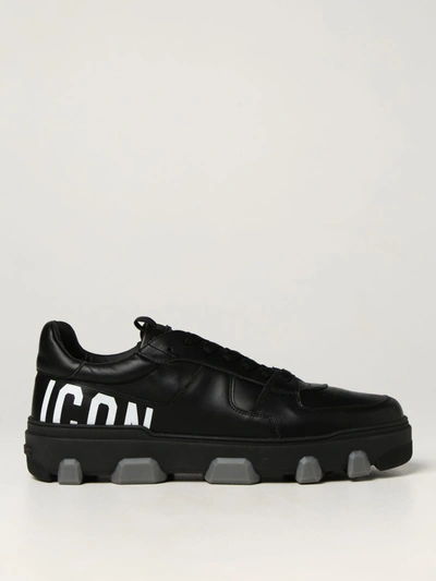 Dsquared2 Icon Basket Sneakers In Leather In Black