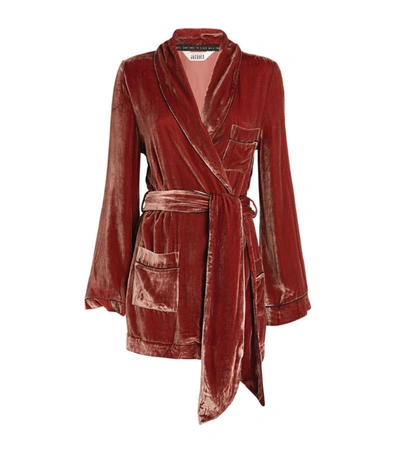 Sleeping With Jacques + Net Sustain Bon Vivant Belted Piped Velvet Dressing Gown In Copper