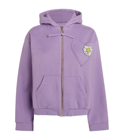 Natasha Zinko Daisy Print Zip-up Hoodie In Purple