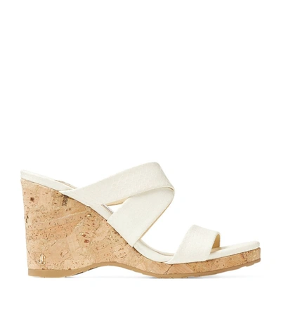 Jimmy Choo Sue 90 Leather Wedge Sandals In White
