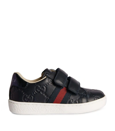 Gucci Kids Leather Ace Trainers In Blue