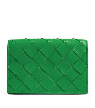 Bottega Veneta Leather Intrecciato Card Case In Green
