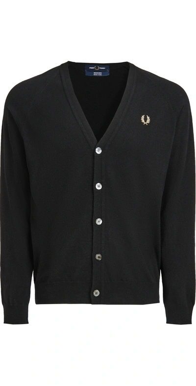 Fred Perry Lambswool Cardigan In Black/champagne