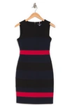 Tommy Hilfiger Colorblock Stripe Crepe Sheath Dress In Bk/ S Cap/ S