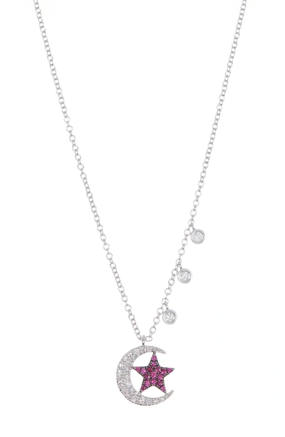 Meira T 14k White Gold Diamond & Ruby Star & Moon Charm Necklace In White Gold/ Ruby