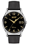 Tissot Heritage Visodate Leather Strap Watch, 40mm In Black/ Silver/ Gold