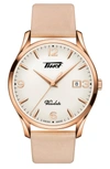 Tissot Heritage Visodate Leather Strap Watch, 40mm In Pink/ White/ Rose Gold