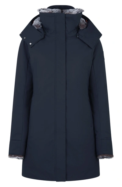 Save The Duck Smeg Waterproof Long Parka With Faux Fur Hood In Blue Black