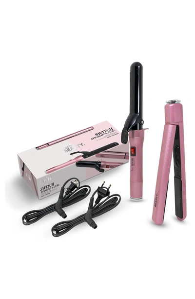 Cortex Beauty Switch Straight & Curl Interchangeable Cord Curling Iron & Flat Iron 2-piece Set In Blush Pink At No
