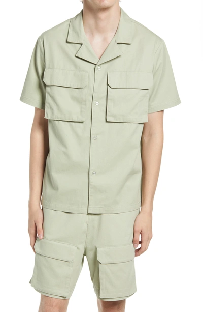 Native Youth 3d Pocket Cotton Button-up Camp Shirt In Green