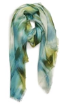 Nordstrom Eyelash Trim Print Cashmere & Silk Wrap In Teal Haze Print