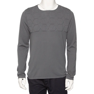 Pre-owned Emporio Armani Grey Embossed Knit Round Neck Sweater L