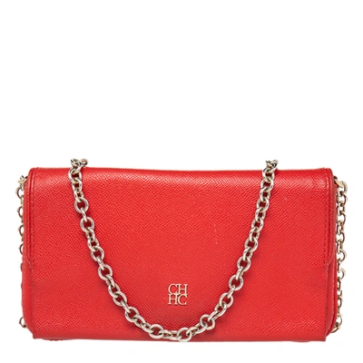 Pre-owned Ch Carolina Herrera Red Monogram Leather Crossbody Bag