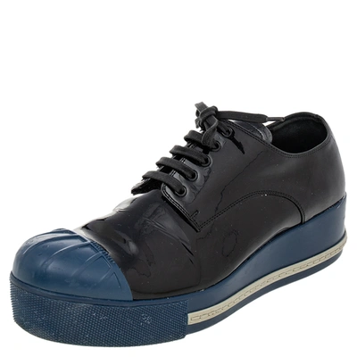 Pre-owned Miu Miu Black/blue Patent Leather Rubber Cap Toe Platform Sneakers Size 39