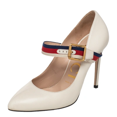 Pre-owned Gucci Cream Leather Sylvie Mary Jane Pumps Size 36